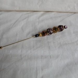 Glass Bead Brown and Copper with Gold Tone Hat Pin